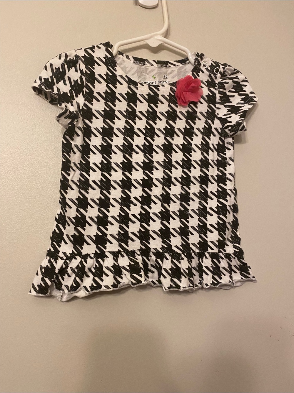 Jumping Beans Black & White Houndstooth Girls Top with Pink Flower